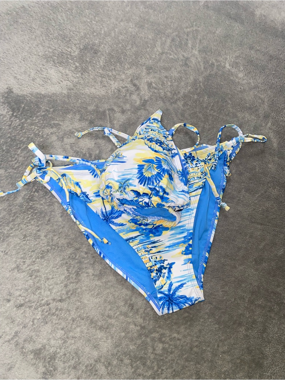 NWT XL Tropical Blue Yellow Triangle Bikini Set